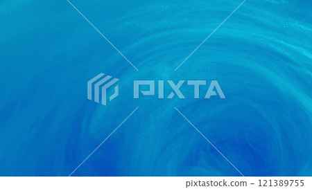 Sparkling flow. Mixing paint. Defocused bright blue splash ink mist vortex smoke cloud fluid moving on abstract art modern background. 121389755