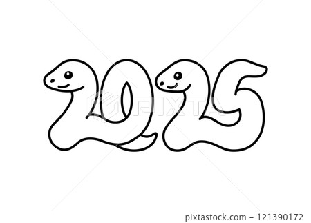 Black and white illustration of the snake for the year of the snake 2025 Black and white illustration of the snake for the year of the snake 2025 121390172