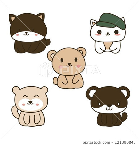 Set of Cheerful Cute Cat Kitten Bear Animal Mascot Cartoon Character Set of Cheerful Cute Cat Kitten Bear Animal Mascot Cartoon Character 121390843
