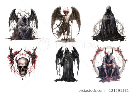 Evil Being Watercolor Collection Bundle Set Isolated on a Transparent Background 121391381