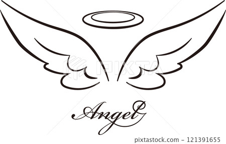 簡單的天使翅膀和戒指天使戒指單色 121391655