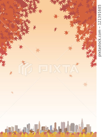 城市景觀與秋葉的插圖。 121391685