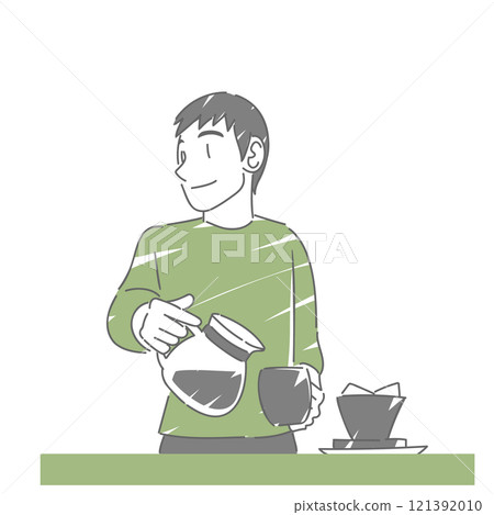 男人把咖啡倒進杯子裡 121392010