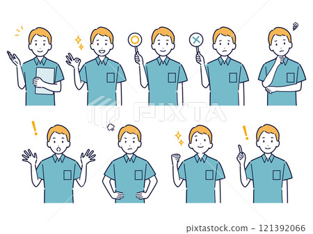 穿著馬球衫的男人的面部表情變化集_插圖 121392066