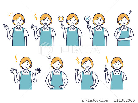 穿著圍裙的女人的面部表情變化集_插圖 穿著圍裙的女人的面部表情變化集_插圖 121392069
