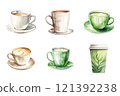 Coffee Cup Watercolor Collection Bundle Set Isolated on a Transparent Background 121392238
