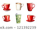 Coffee Cup Watercolor Collection Bundle Set Isolated on a Transparent Background 121392239