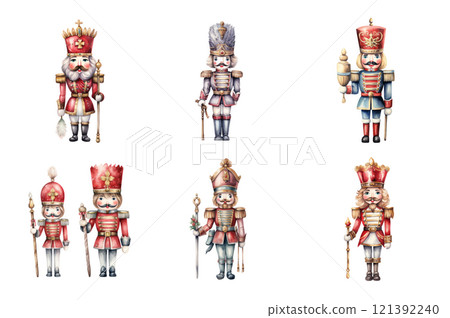 Nutcracker Watercolor Collection Bundle Set Isolated on a Transparent Background 121392240