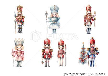 Nutcracker Watercolor Collection Bundle Set Isolated on a Transparent Background 121392241