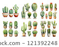 Cactus Collection Watercolor Collection Bundle Set Isolated on a Transparent Background 121392248