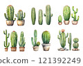 Cactus Collection Watercolor Collection Bundle Set Isolated on a Transparent Background 121392249