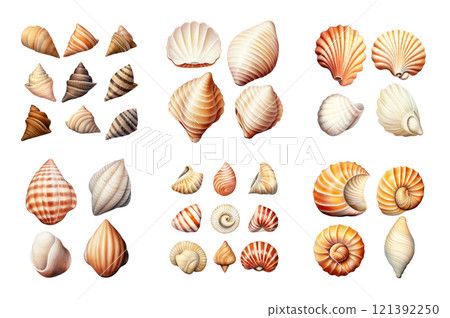 Seashell Collection Watercolor Collection Bundle Set Isolated on a Transparent Background 121392250