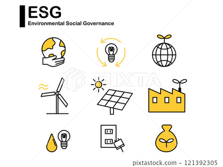 ESG 環境圖示集（扁線和黃色） 121392305