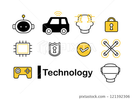 一組技術圖示（扁線和黃色） 121392306