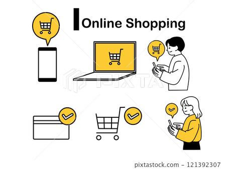 網上購物圖示集（扁線和黃色） 121392307