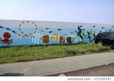 Mural of fish and shellfish at Atsuta Fishing Port 121392345