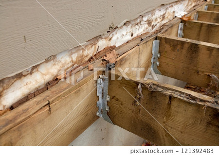 Deck Ledger Board Incorrectly Installed over Wood Siding has led to Extensive Dry Rot and Damage Deck Ledger Board Incorrectly Installed over Wood Siding has led to Extensive Dry Rot and Damage 121392483