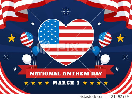 National Anthem Day Vector Illustration on March 3 Featuring the United States of America Flag in a National Holiday Flat Cartoon Background Design National Anthem Day Vector Illustration on March 3 Featuring the United States of America Flag in a National Holiday Flat Cartoon Background Design 121392589