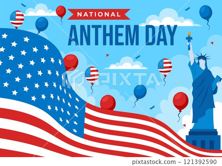 National Anthem Day Vector Illustration on March 3 Featuring the United States of America Flag in a National Holiday Flat Cartoon Background Design 121392590