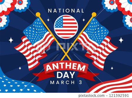 National Anthem Day Vector Illustration on March 3 Featuring the United States of America Flag in a National Holiday Flat Cartoon Background Design 121392591