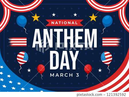 National Anthem Day Vector Illustration on March 3 Featuring the United States of America Flag in a National Holiday Flat Cartoon Background Design 121392592