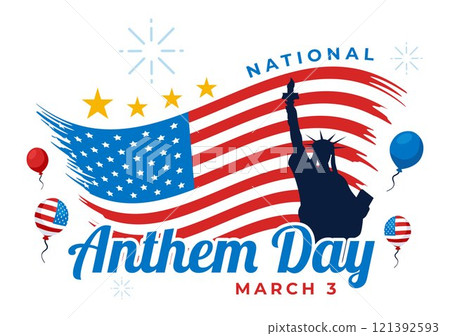 National Anthem Day Vector Illustration on March 3 Featuring the United States of America Flag in a National Holiday Flat Cartoon Background Design 121392593