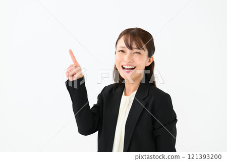 Business middle-aged woman pointing Business middle-aged woman pointing 121393200