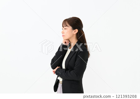 Business middle-aged woman worries Business middle-aged woman worries 121393208