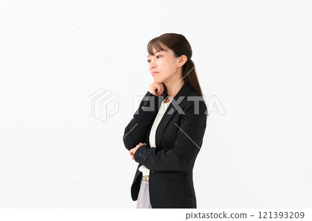Business middle-aged woman worries Business middle-aged woman worries 121393209