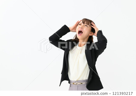 Business middle-aged woman holding her head Business middle-aged woman holding her head 121393217