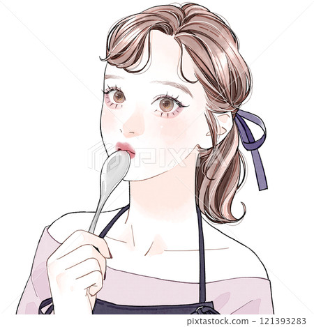 Woman holding a spoon 121393283