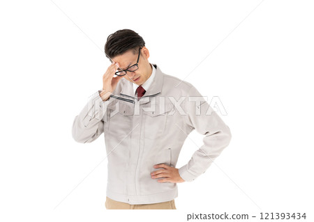 Men in work clothes worried Men in work clothes worried 121393434