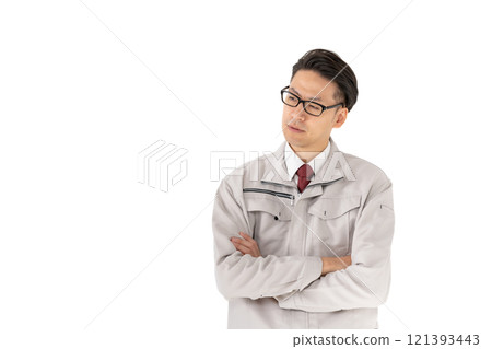 Men in work clothes worried Men in work clothes worried 121393443