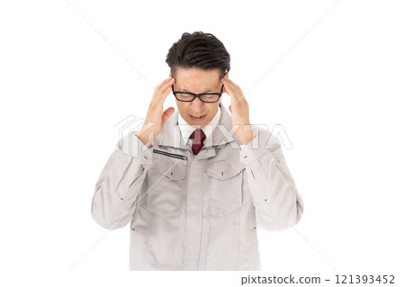 Men in work clothes worried Men in work clothes worried 121393452