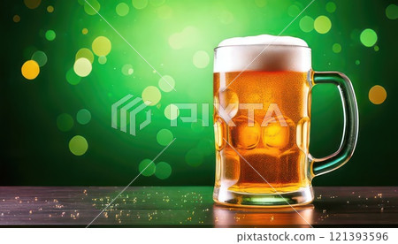 AI image: Green background and a mug of beer 121393596