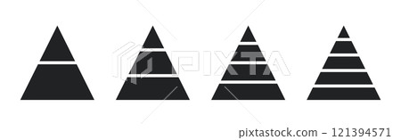 Levels of triangular pyramid. Triangle pyramid chart. Maslow layer diagram. Development level infographic. Business graph. Vector illustration isolated on white background Levels of triangular pyramid. Triangle pyramid chart. Maslow layer diagram. Development level infographic. Business graph. Vector illustration isolated on white background 121394571