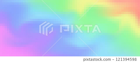 Pixel square rainbow pattern. Abstract gradient mosaic background. Vector grid texture. Color geometric seamless holographic print 121394598