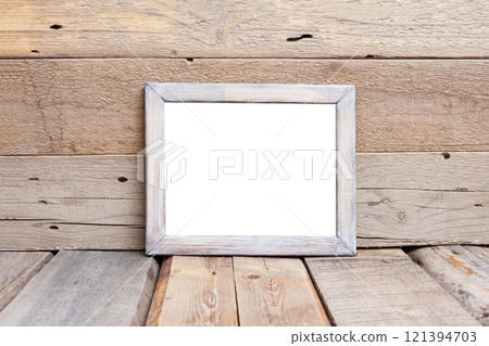 Rustic Wooden Frame Mockup on Wooden Background Rustic Wooden Frame Mockup on Wooden Background 121394703