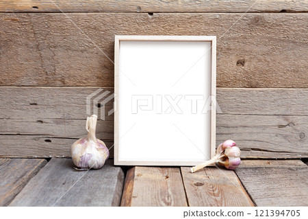 Rustic Wooden Frame Mockup on Wooden Background Rustic Wooden Frame Mockup on Wooden Background 121394705
