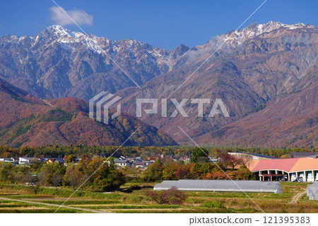 從白馬村看到的信州秋葉和五龍山、唐松山 121395383
