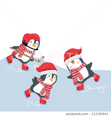 penguins wearing winter clothes ice skating outdoor penguins wearing winter clothes ice skating outdoor 121395641