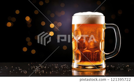 [AI圖像] 生啤酒倒入黑色背景的杯子裡 121395722