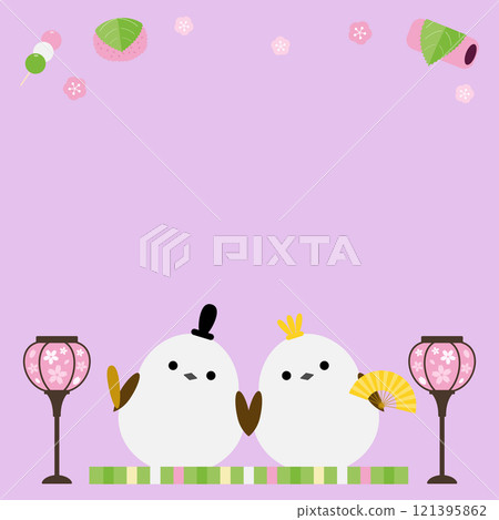 Cute long-tailed tit and Hinamatsuri background 121395862