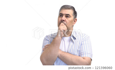 Man Deep in Thought - Decision Making Concept - Isolated on White Background Man Deep in Thought - Decision Making Concept - Isolated on White Background 121396060