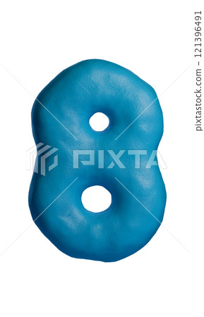 3D blue number eight with realistic clay texture 3D blue number eight with realistic clay texture 121396491