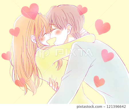 Men and women hugging and laughing, winter, heart 121396642