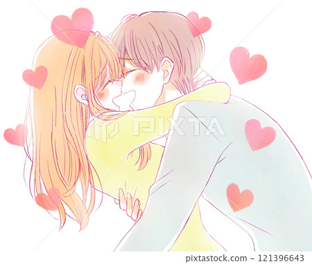 Men and women hugging and laughing, winter, heart 121396643