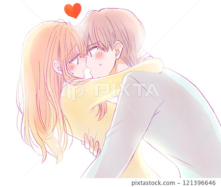 吻瘋男女情侶逆光 121396646