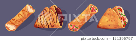 Crepe pancake set with diverse fillings 121396797