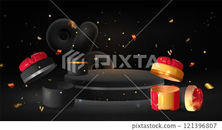 Black sale display composition with podium 121396807